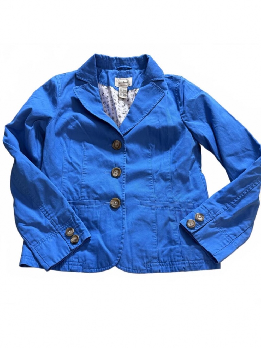 LL BEAN Royal Blue Cotton 3-Button Blazer SZ 10 Petite (fits like 6 petite)